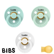 BIBS Colour Sutter med navn str2, 1 Mint, 1 Nordic Mint, 1 White, Runde latex